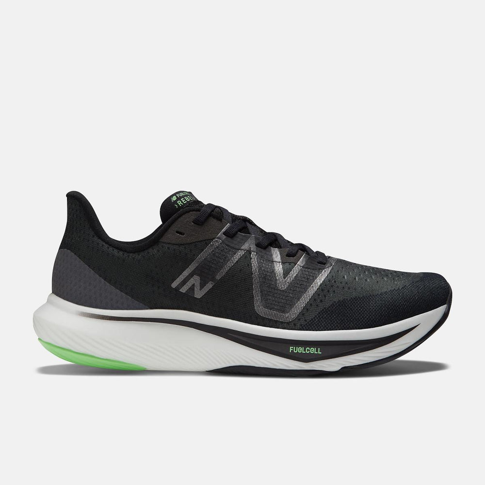 Running | Men New Balance FuelCell Rebel V3 Black With Infinity Blue And Vibrant Spring