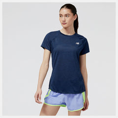 Shirts | Women New Balance Impact Run Short Sleeve Natural Indigo Heather