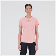 Shirts | Women New Balance Printed Impact Run Short Sleeve Grapefruit Heather