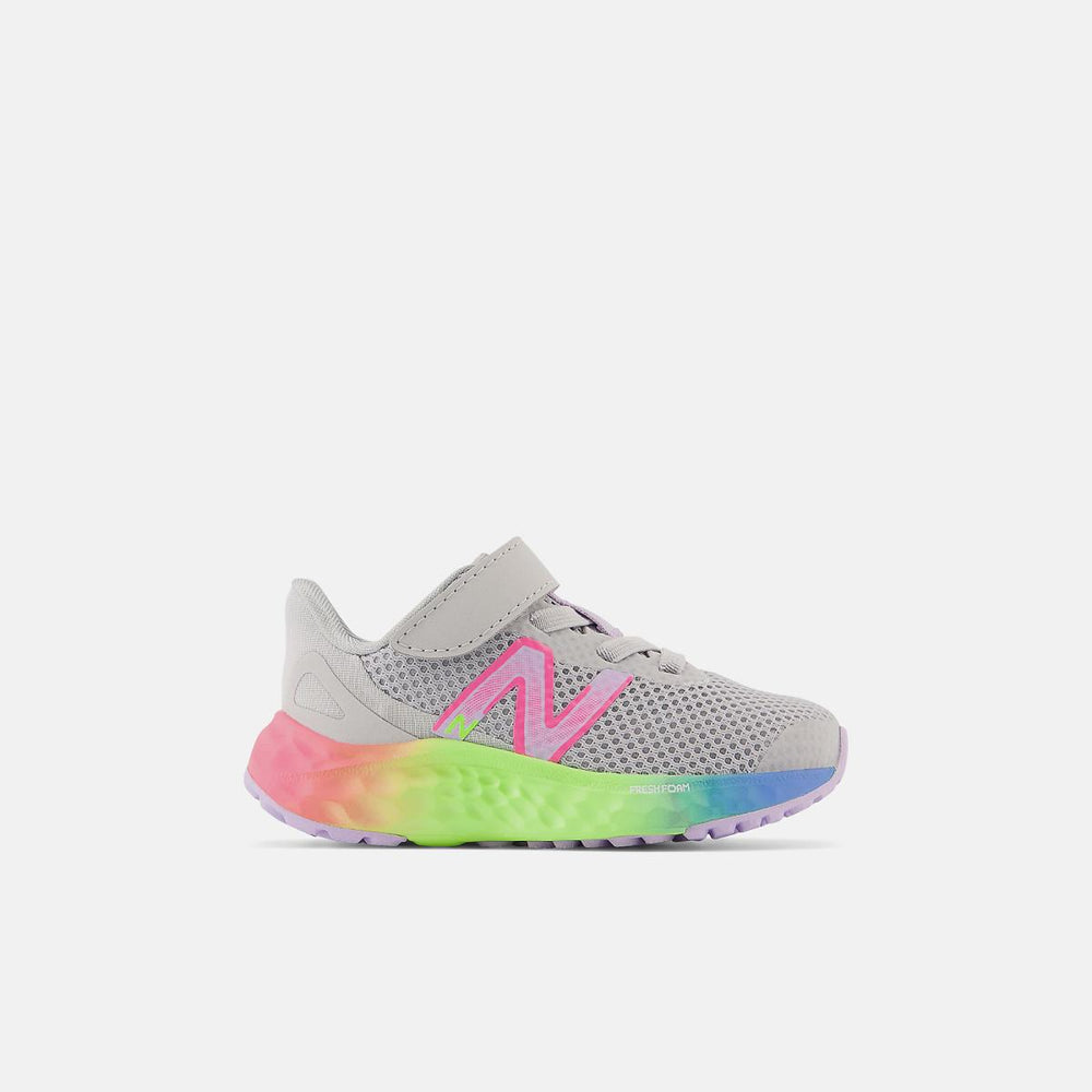 Size 0 - 10 | Kids New Balance Fresh Foam Arishi V4 Bungee Lace With Top Strap Light Aluminum With Cyber Lilac And Neon Pink