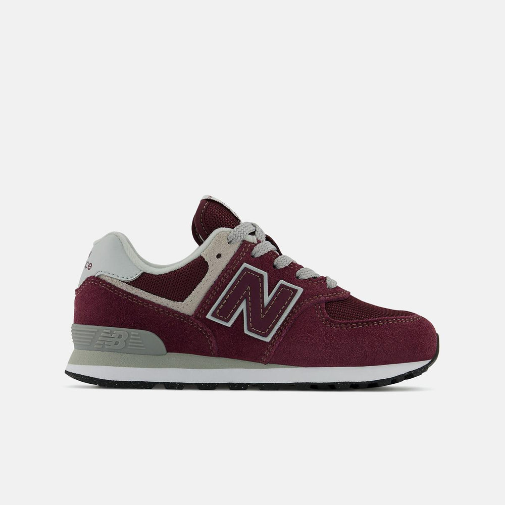 Size 10.5 - 3 | Kids New Balance 574 Core Burgundy With White