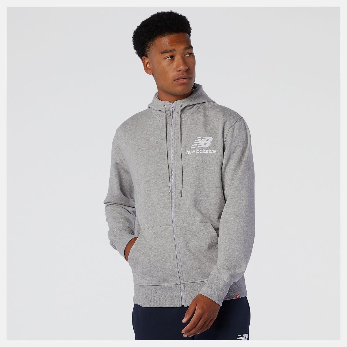 Hoodies &amp; Sweatshirts | Men New Balance NB Essentials Stacked Full Zip Hoodie Athletic Grey
