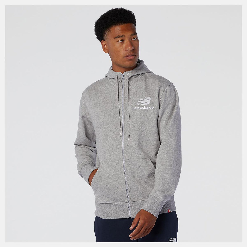 Hoodies &amp; Sweatshirts | Men New Balance NB Essentials Stacked Full Zip Hoodie Athletic Grey