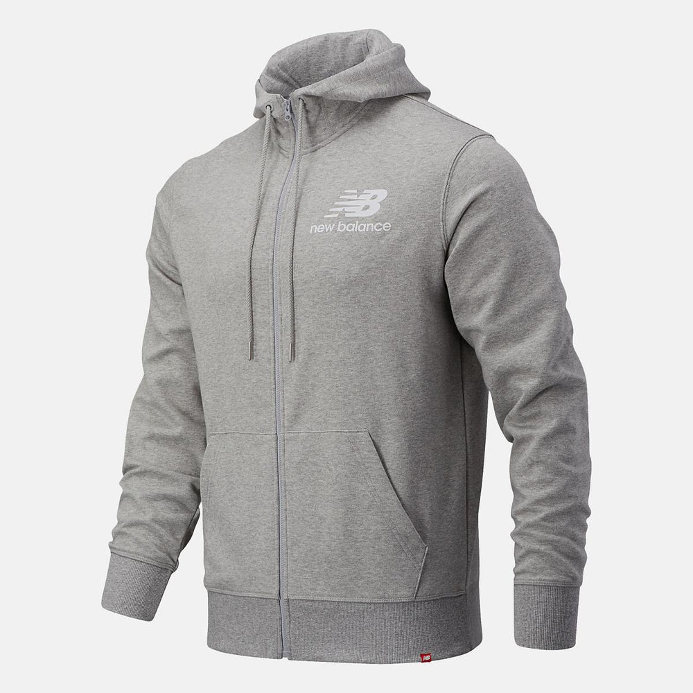 Hoodies &amp; Sweatshirts | Men New Balance NB Essentials Stacked Full Zip Hoodie Athletic Grey