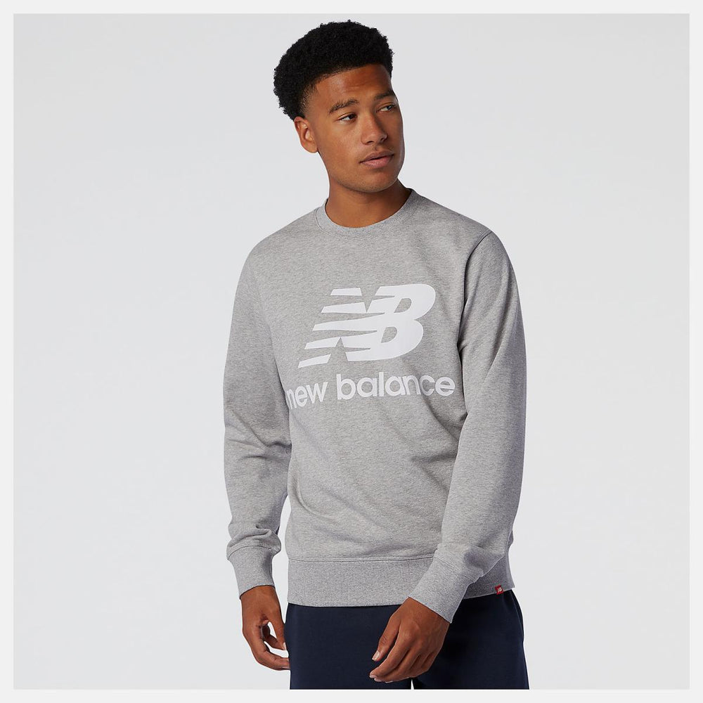 Hoodies &amp; Sweatshirts | Men New Balance NB Essentials Stacked Logo Crew Athletic Grey