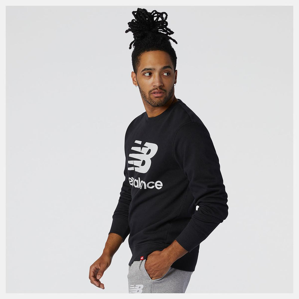 Hoodies &amp; Sweatshirts | Men New Balance NB Essentials Stacked Logo Crew Black