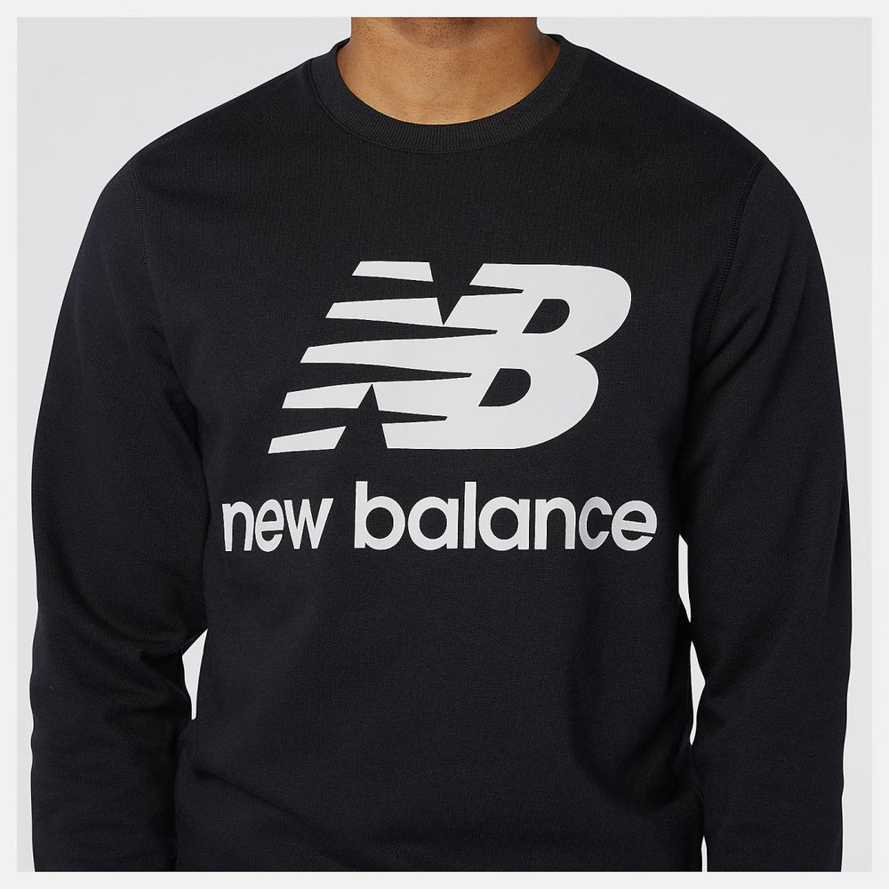 Hoodies &amp; Sweatshirts | Men New Balance NB Essentials Stacked Logo Crew Black