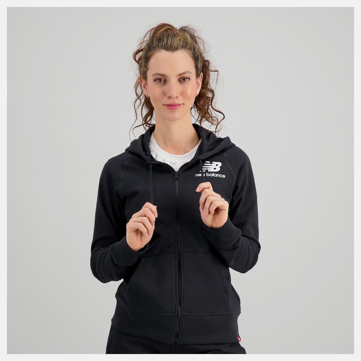 Hoodies &amp; Sweatshirts | Women New Balance NB Essentials Full Zip Hoodie Black
