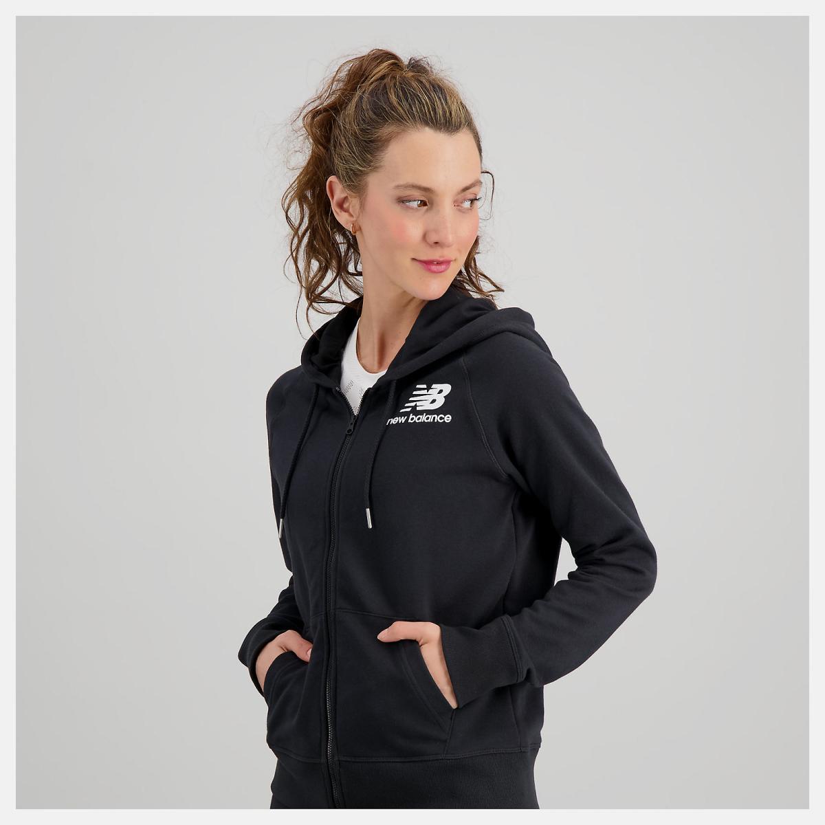 Hoodies &amp; Sweatshirts | Women New Balance NB Essentials Full Zip Hoodie Black