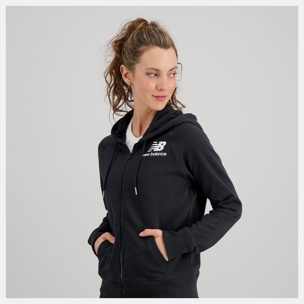 Hoodies &amp; Sweatshirts | Women New Balance NB Essentials Full Zip Hoodie Black