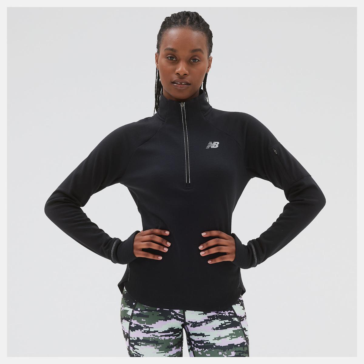 Hoodies &amp; Sweatshirts | Women New Balance NB Heat Grid Half Zip Black
