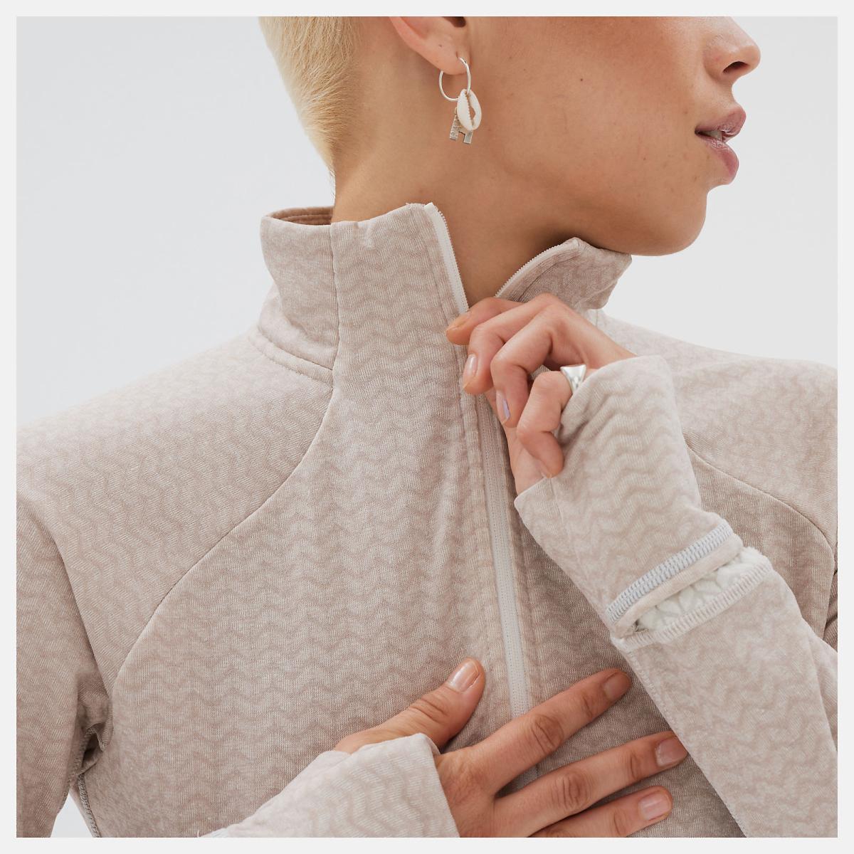 Hoodies &amp; Sweatshirts | Women New Balance NB Heat Grid Half Zip Sea Salt Heather