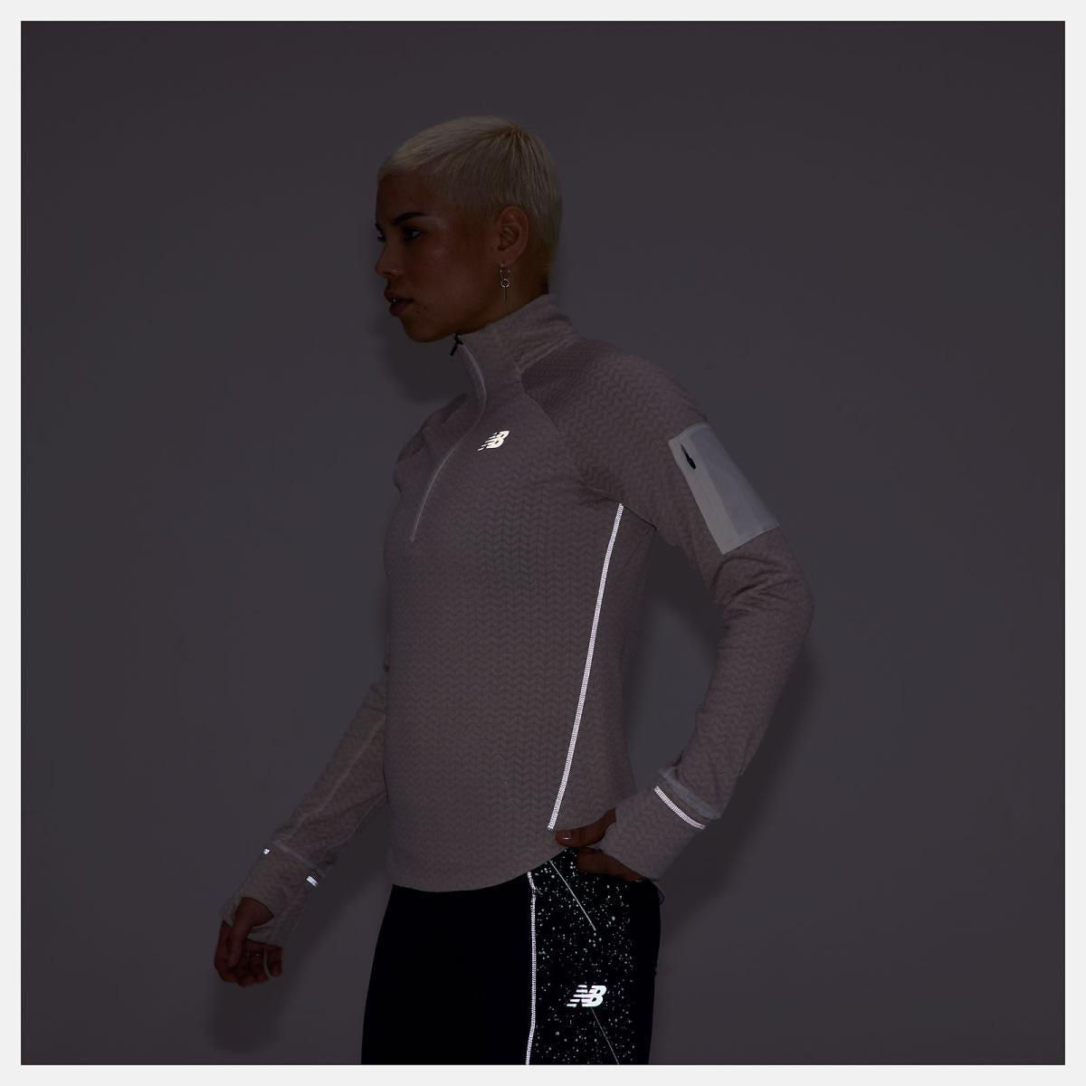 Hoodies &amp; Sweatshirts | Women New Balance NB Heat Grid Half Zip Sea Salt Heather