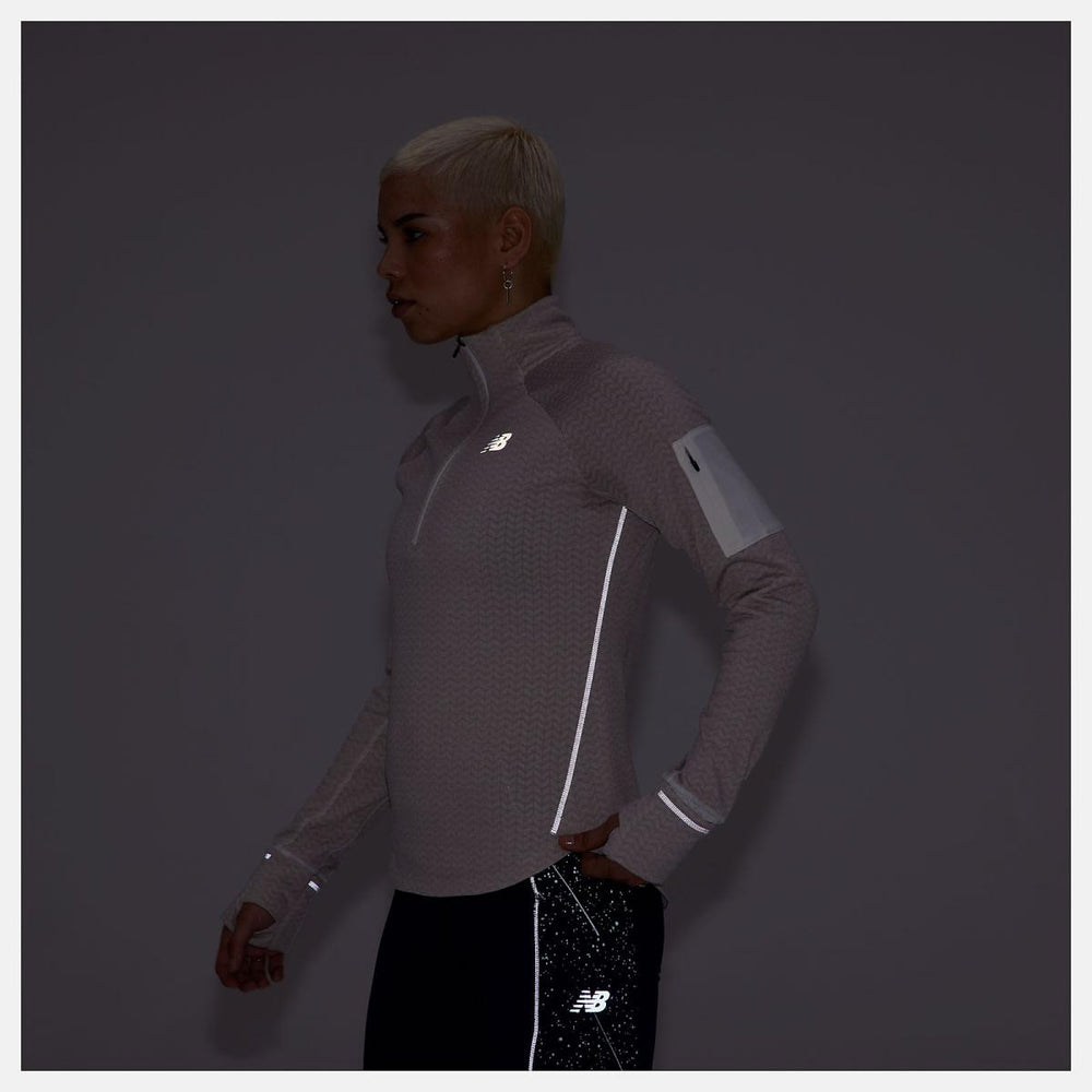 Hoodies &amp; Sweatshirts | Women New Balance NB Heat Grid Half Zip Sea Salt Heather