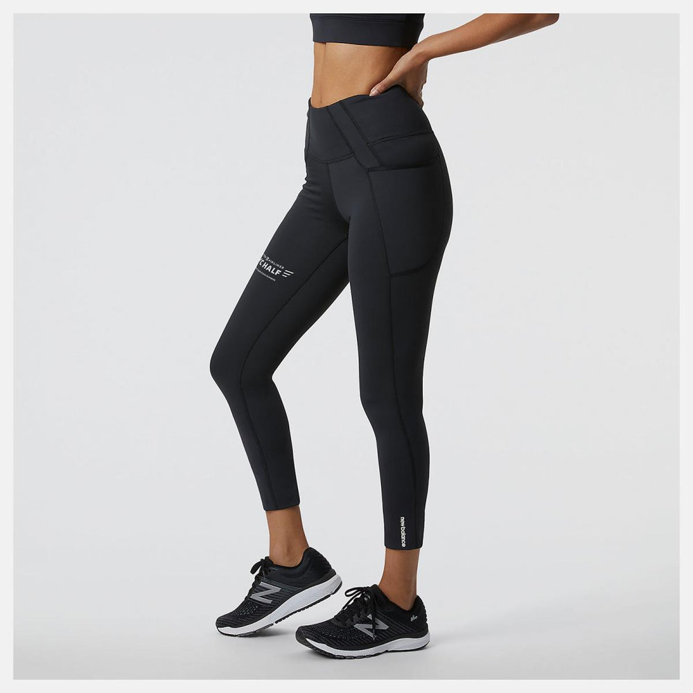 Pants &amp; Leggings | Women New Balance United Airlines NYC Half Shape Shield 7/8 High Rise Pocket Tight Black