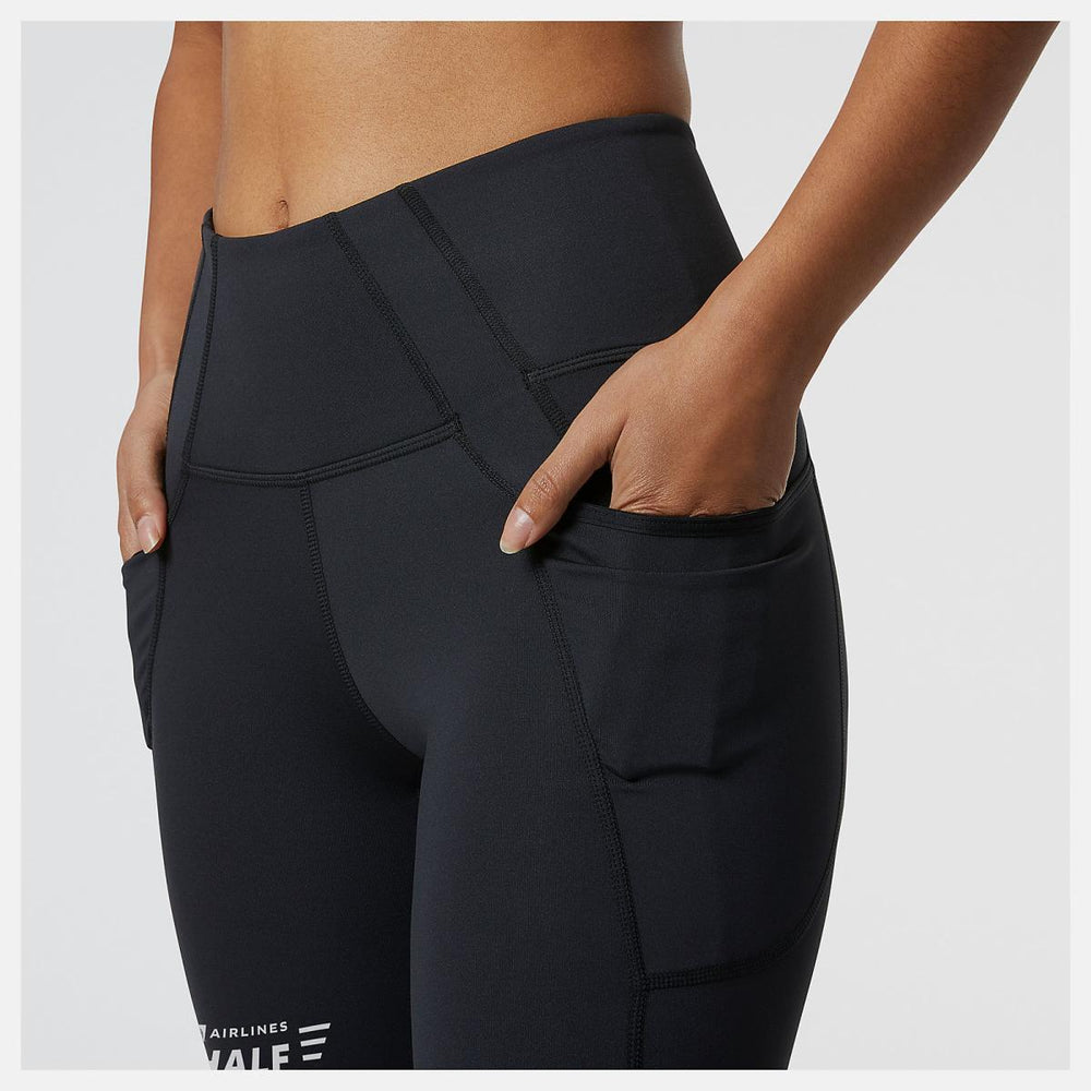 Pants &amp; Leggings | Women New Balance United Airlines NYC Half Shape Shield 7/8 High Rise Pocket Tight Black