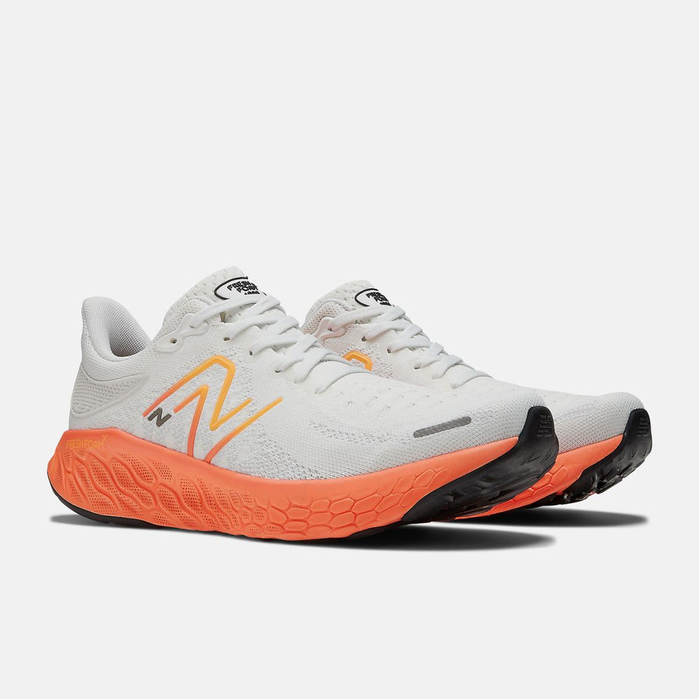 Running | Men New Balance Fresh Foam X 1080v12 White With Neon Dragonfly And Hot Marigold