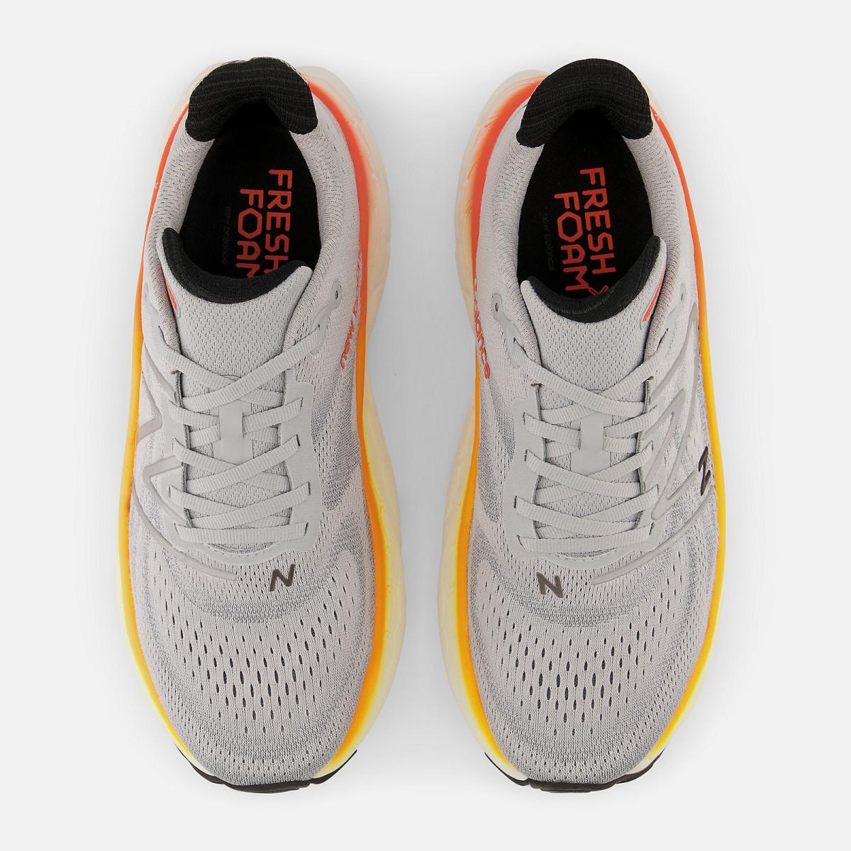 Running | Men New Balance Fresh Foam X More V4 Aluminum Grey With Neon Dragonfly And Hot Marigold