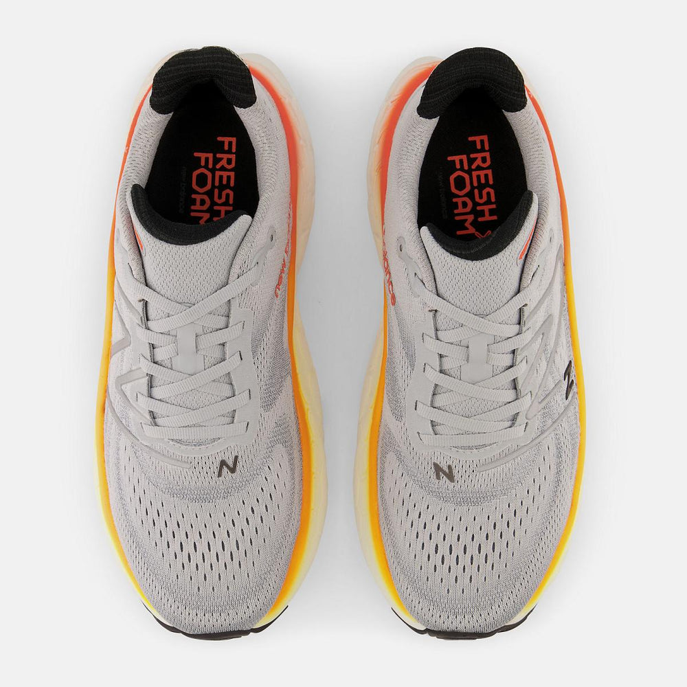 Running | Men New Balance Fresh Foam X More V4 Aluminum Grey With Neon Dragonfly And Hot Marigold