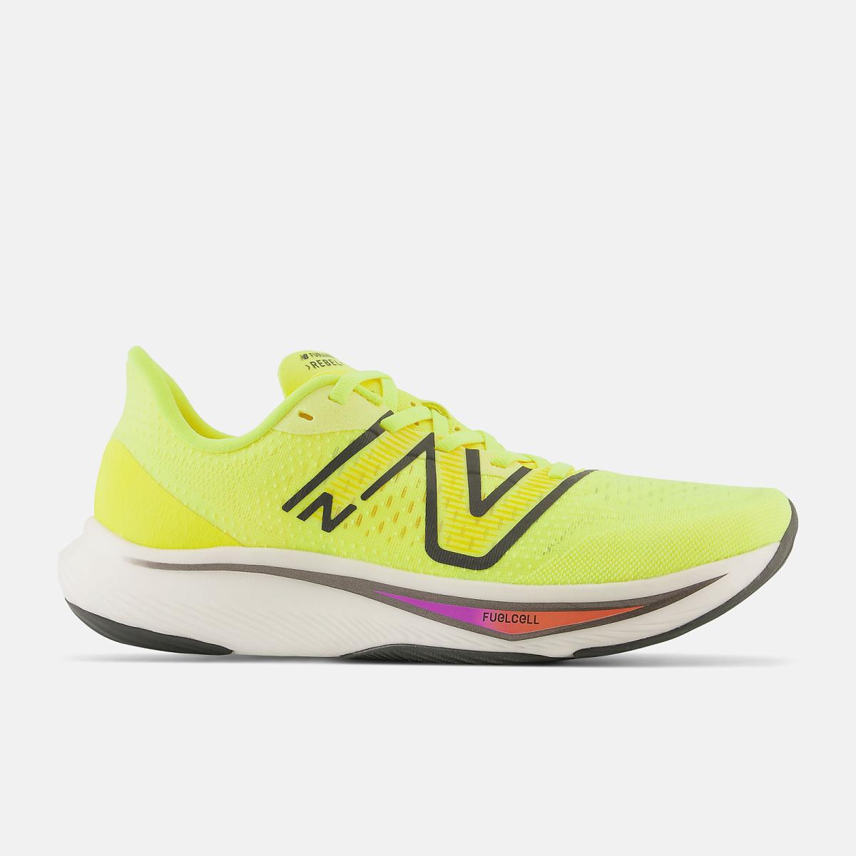Running | Men New Balance FuelCell Rebel V3 Cosmic Pineapple With Blacktop And Neon Dragonfly