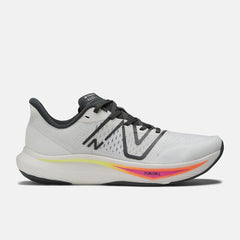 Running | Men New Balance FuelCell Rebel V3 White With Blacktop And Neon Dragonfly