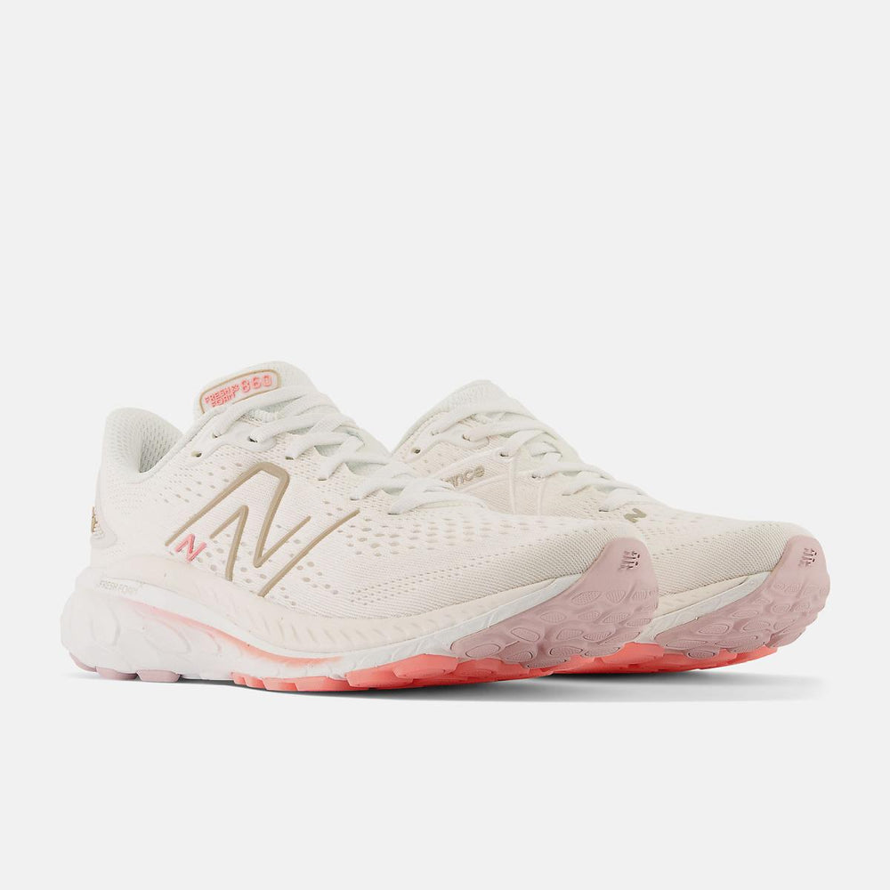 Running | Women New Balance Fresh Foam X 860v13 White With Light Gold Metallic And Grapefruit