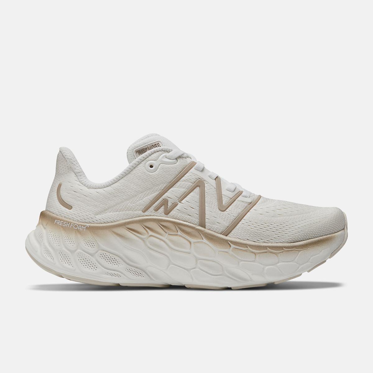 Running | Women New Balance Fresh Foam X More V4 White With Gold Metallic And Moonbeam