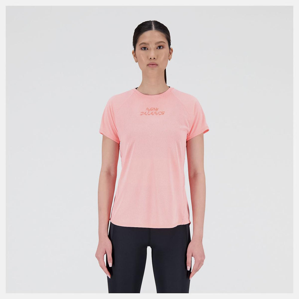 Shirts | Women New Balance Printed Impact Run Short Sleeve Grapefruit Heather