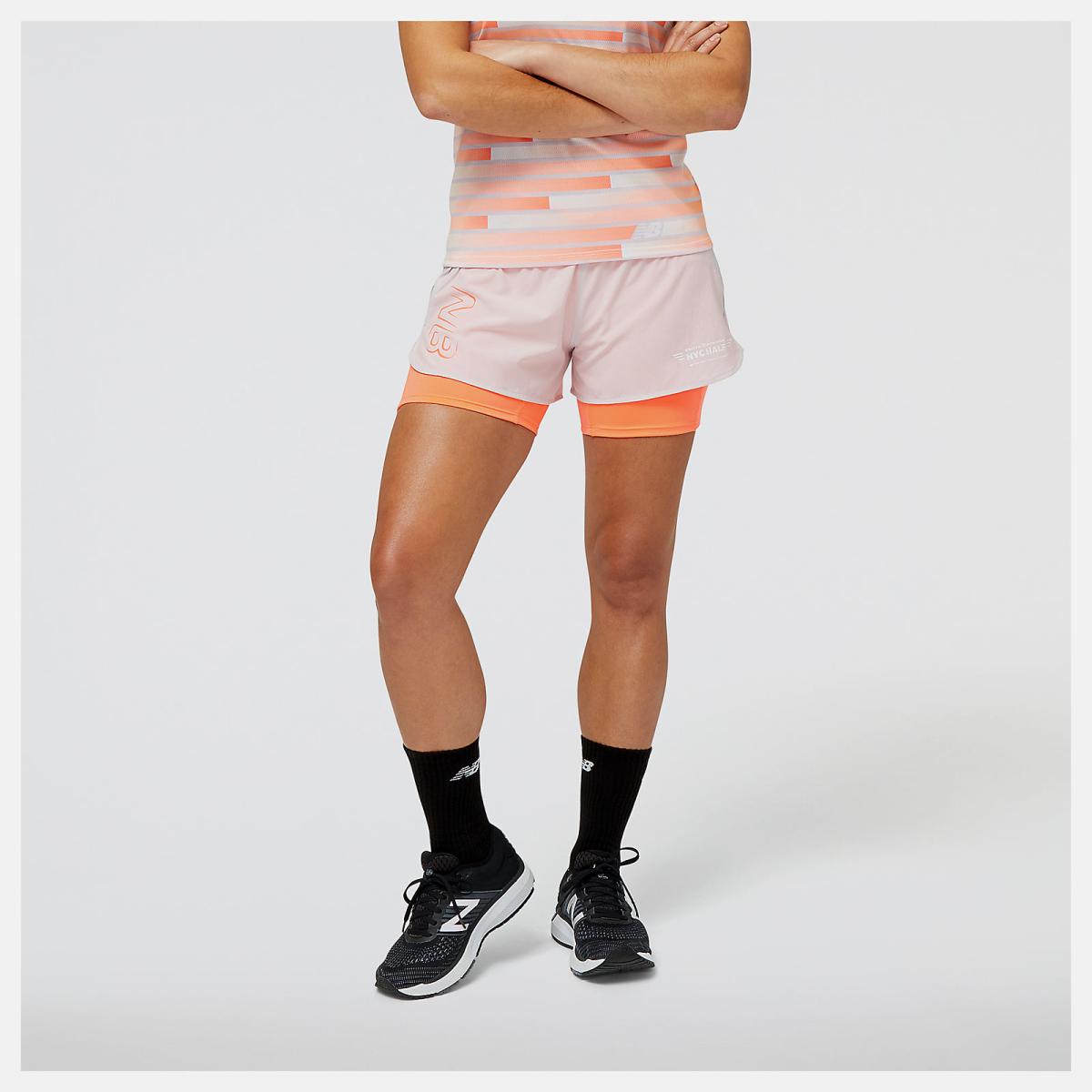 Shorts | Women New Balance United Airlines NYC Half Printed Impact Run 2in1 Short Stone Pink