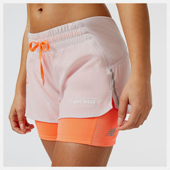 Shorts | Women New Balance United Airlines NYC Half Printed Impact Run 2in1 Short Stone Pink