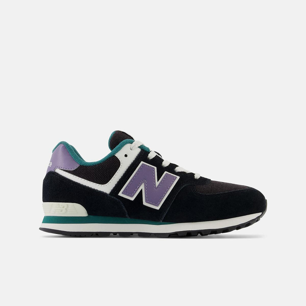 Size 10.5 - 3 | Kids New Balance 574 Black With Mercury And Vintage Teal