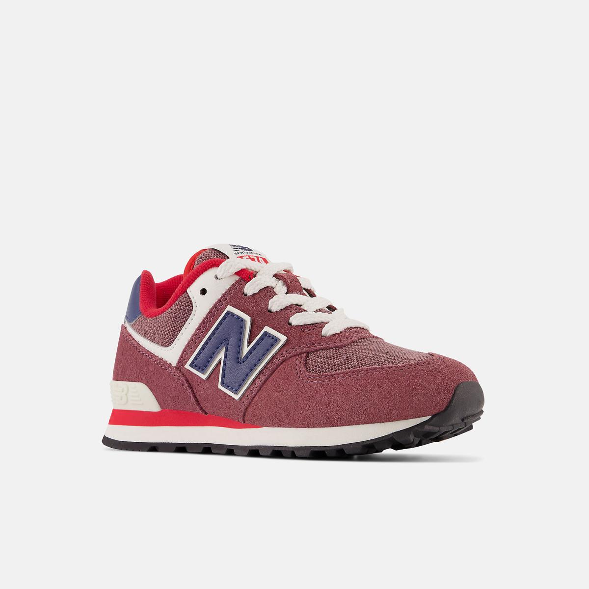 Size 10.5 - 3 | Kids New Balance 574 Washed Burgundy With Nb Navy