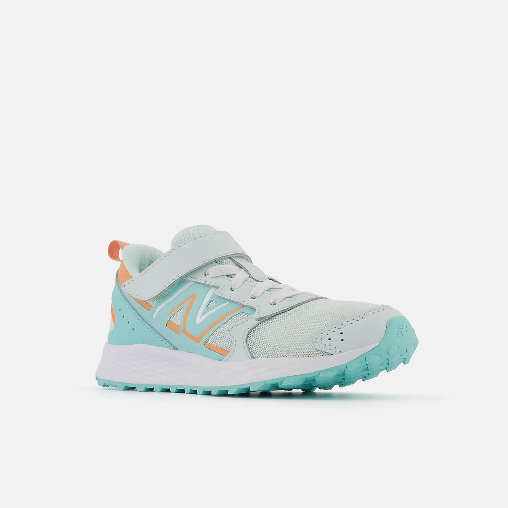 Size 10.5 - 3 | Kids New Balance Fresh Foam 650 Bungee Lace With Top Strap Light Surf With Peach Glaze And Surf