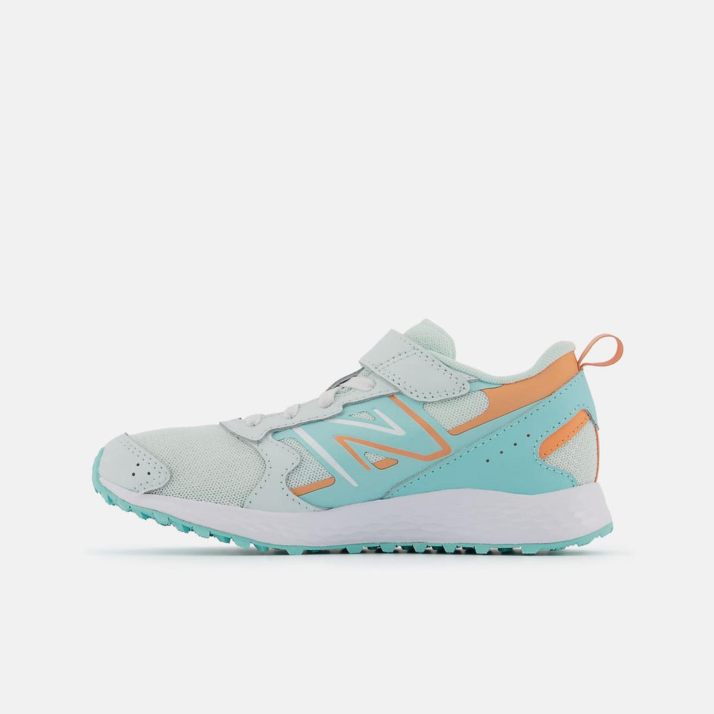 Size 10.5 - 3 | Kids New Balance Fresh Foam 650 Bungee Lace With Top Strap Light Surf With Peach Glaze And Surf