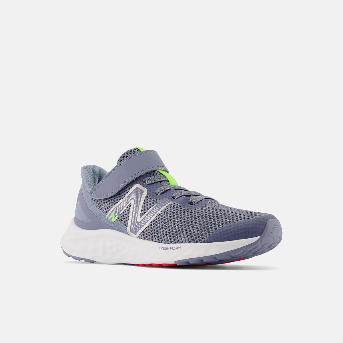 Size 10.5 - 3 | Kids New Balance Fresh Foam Arishi V4 Bungee Lace With Top Strap Arctic Grey With Pixel Green And True Red