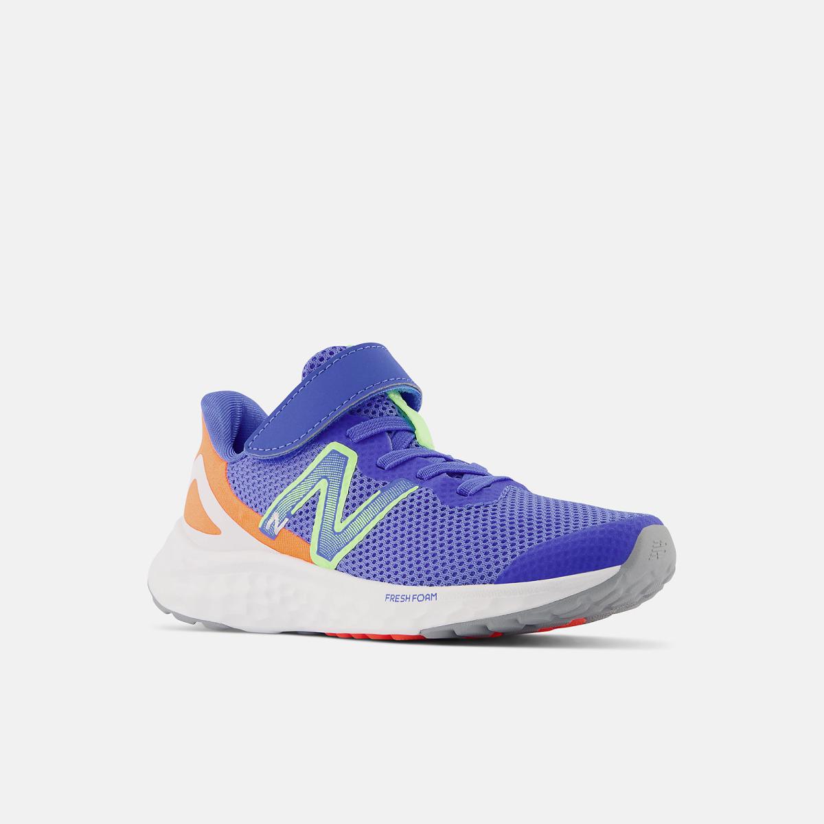 Size 10.5 - 3 | Kids New Balance Fresh Foam Arishi V4 Bungee Lace With Top Strap Bright Lapis With Bleached Lime Glo And Neon Dragonfly
