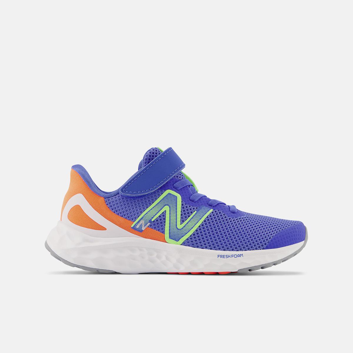 Size 10.5 - 3 | Kids New Balance Fresh Foam Arishi V4 Bungee Lace With Top Strap Bright Lapis With Bleached Lime Glo And Neon Dragonfly