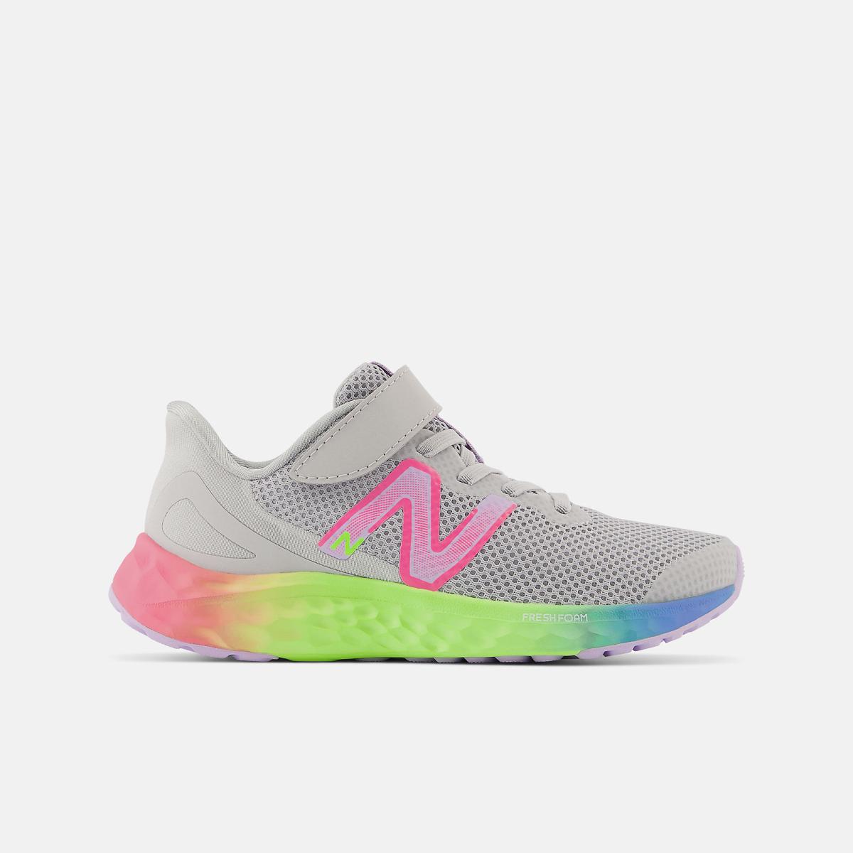Size 10.5 - 3 | Kids New Balance Fresh Foam Arishi V4 Bungee Lace With Top Strap Light Aluminum With Cyber Lilac And Neon Pink