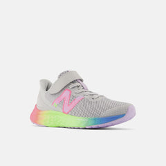 Size 10.5 - 3 | Kids New Balance Fresh Foam Arishi V4 Bungee Lace With Top Strap Light Aluminum With Cyber Lilac And Neon Pink
