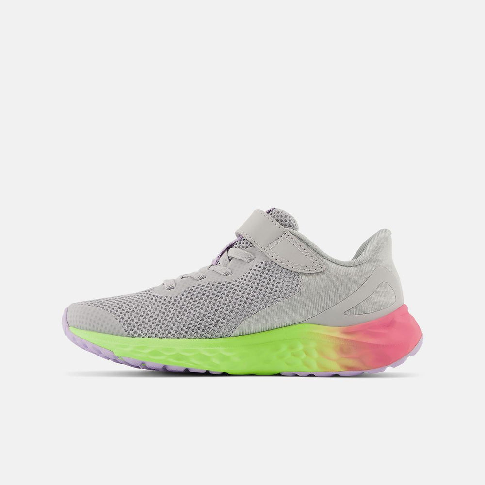 Size 10.5 - 3 | Kids New Balance Fresh Foam Arishi V4 Bungee Lace With Top Strap Light Aluminum With Cyber Lilac And Neon Pink