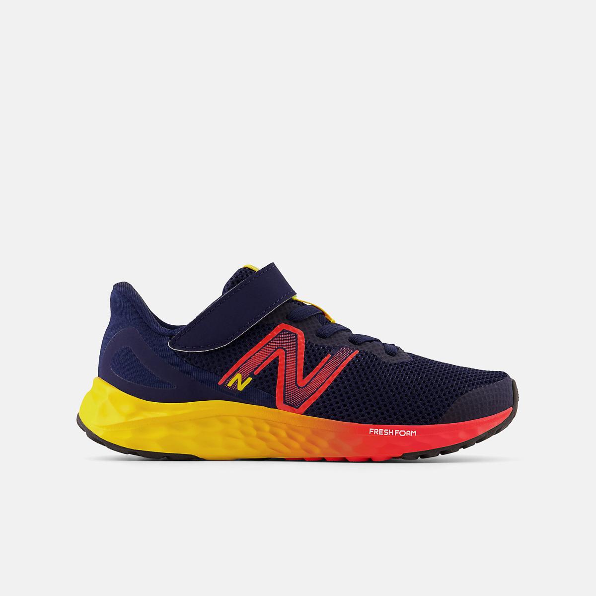 Size 10.5 - 3 | Kids New Balance Fresh Foam Arishi V4 Bungee Lace With Top Strap Team Navy With Electric Red And Egg Yolk