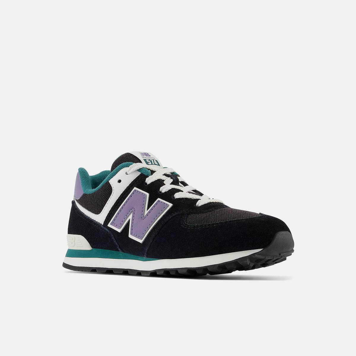 Size 3.5 - 7 | Kids New Balance 574 Black With Mercury And Vintage Teal