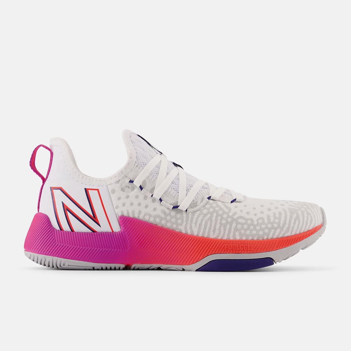 Training | Women New Balance FuelCell Trainer White With Magenta Pop And Electric Red